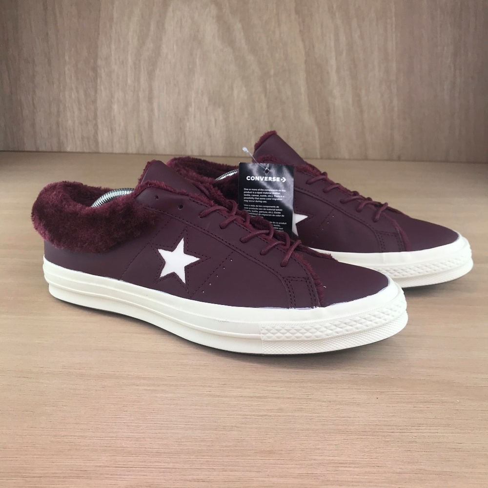 NEW Converse One Star Ox Leather Fur Collar Burgun